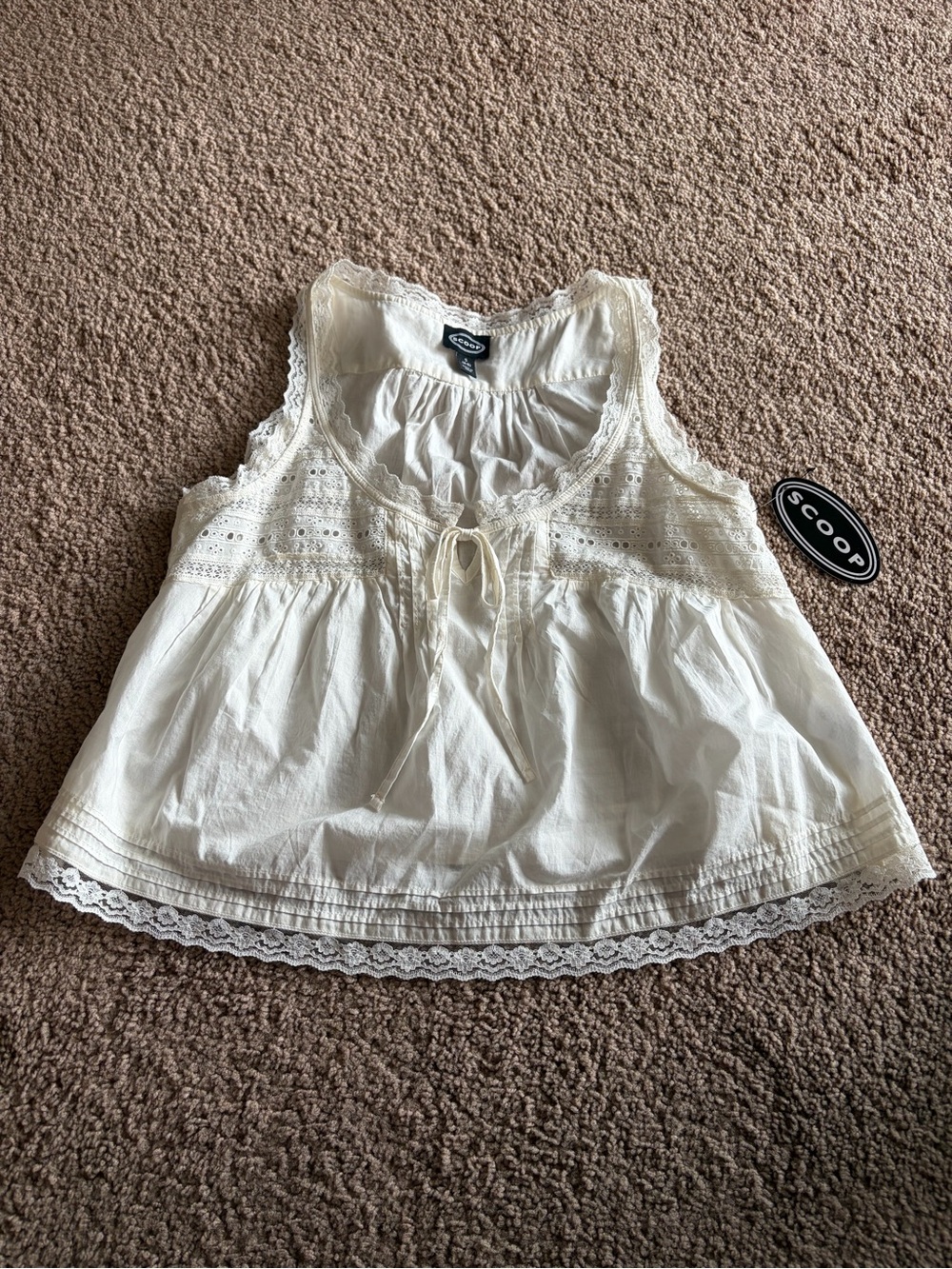 Scoop White Lace-Trim Cotton Camisole Tank